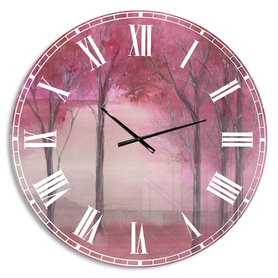 Designart 'Pink Forest Farmhouse Wall Clock